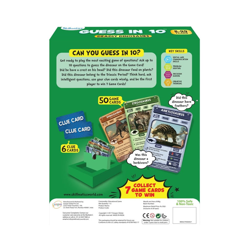 Guess in 10 Card Games Deadly Dinosaurs by Skillmatics Dinosaur toy Dinosaur and Dragon Theme 8yrs+