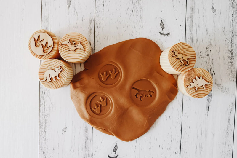 Wooden Dinosaur Stamps by Beadiebug Playdough Sand Toys Art and Craft for Kids Dinosaur and Dragon Theme Retired 3yrs+