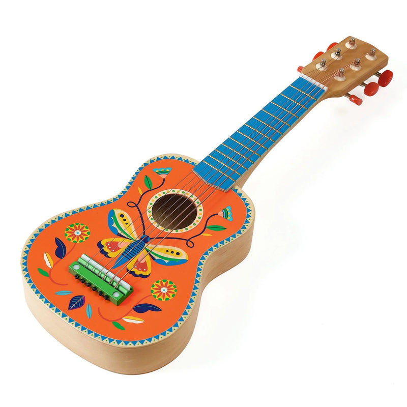 Wooden Small Guitar with 6 Metal Strings 54cm by Djeco Musical Instruments for Kids 3yrs+