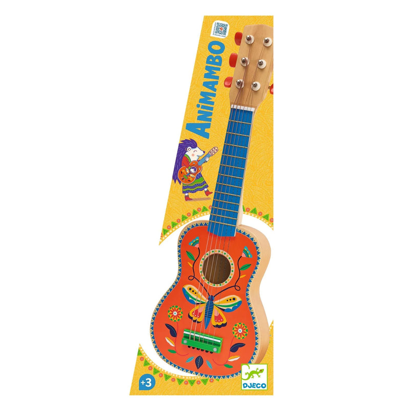 Wooden Small Guitar with 6 Metal Strings 54cm by Djeco Musical Instruments for Kids 3yrs+