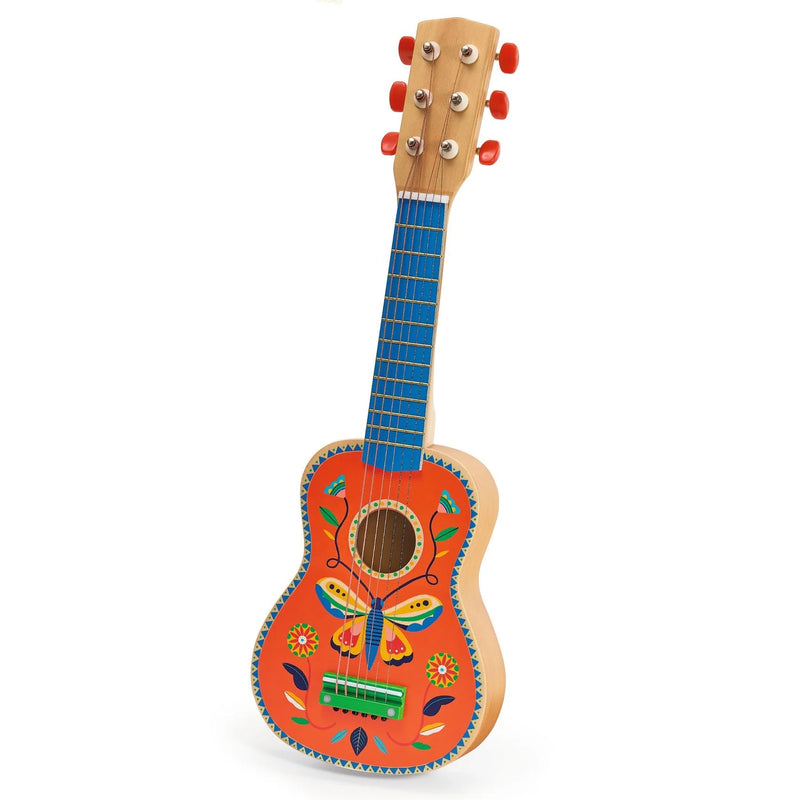 Wooden Small Guitar with 6 Metal Strings 54cm by Djeco Musical Instruments for Kids 3yrs+