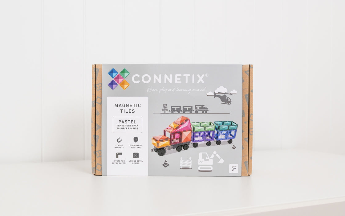 Connetix Tiles Pastel Transport Pack 50pc Toy Car 3yrs+