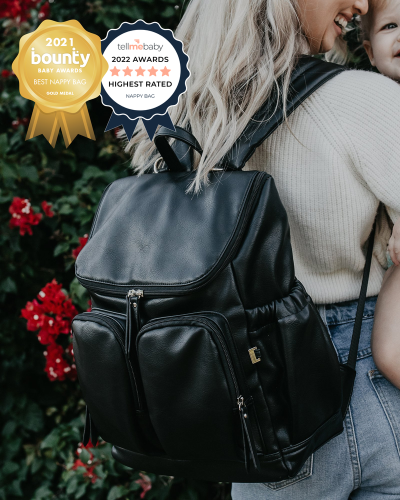 OiOi Signature Nappy Backpack Black Vegan Leather Best Seller Mothers Day