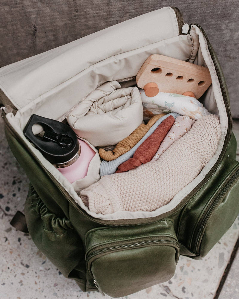 OiOi Signature Nappy Backpack Olive Vegan Leather Mothers Day