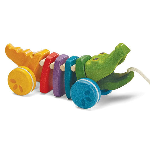 PlanToys Rainbow Pull Along Alligator Toddler Toys 12m+