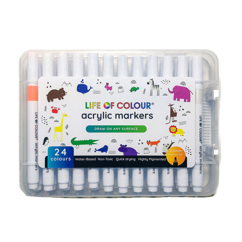 Life of Colour Acrylic Markers Classic Colours Set of 24 Stationary Art and Craft for Kids 3yrs+