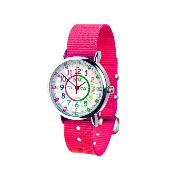 EasyRead Watch Pink Band with Rainbow Face - Learn to tell Time Past and To 4yrs+