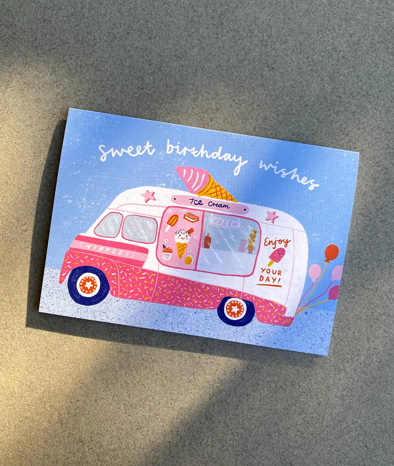 Sweet Birthday Wishes Ice Cream Van Greeting Card  By Lauren Sissons Studio Birthday Card