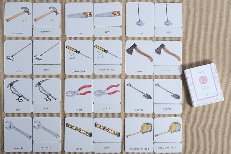 Montessori 3 Part Cards Nomenclature Tools English Early Literacy Developmental Toys for Toddlers 2yrs+