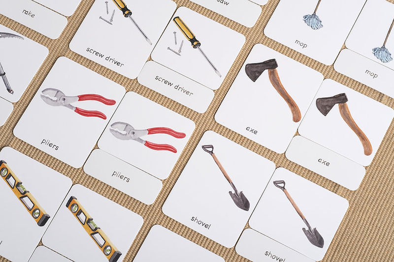 Montessori 3 Part Cards Nomenclature Tools English Early Literacy Developmental Toys for Toddlers 2yrs+