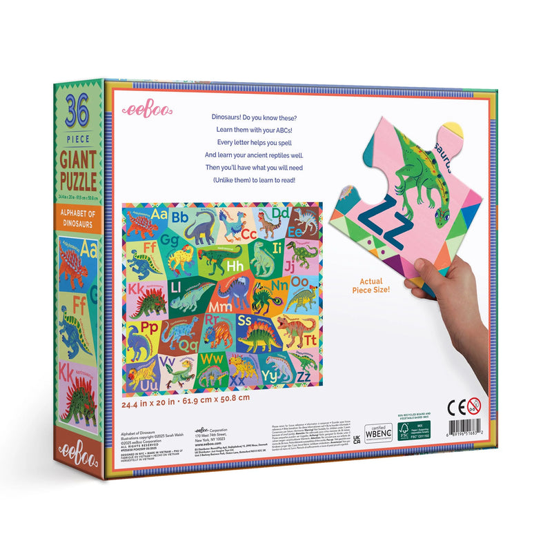 EeBoo Giant Alphabet Puzzle 36pcs Dinosaurs Early Literacy 4yrs+