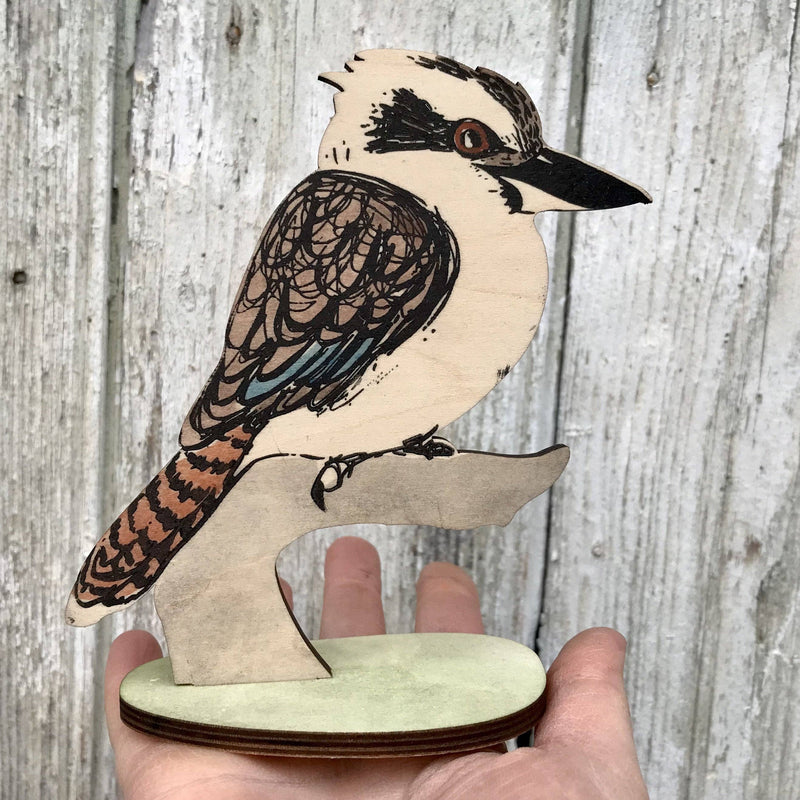 Bridget Farmer Printmaker Laughing Kookaburra Wooden Standing Bird Figurine Ornament