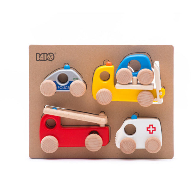Bajo Emergency Vehicle Set of 5 Toddler Wooden Toy Car Developmental Toys for Toddlers 2yrs+