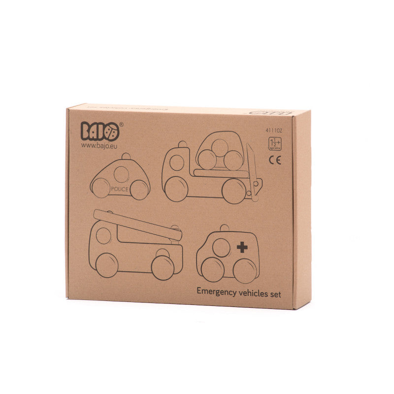 Bajo Emergency Vehicle Set of 5 Toddler Wooden Toy Car Developmental Toys for Toddlers 2yrs+