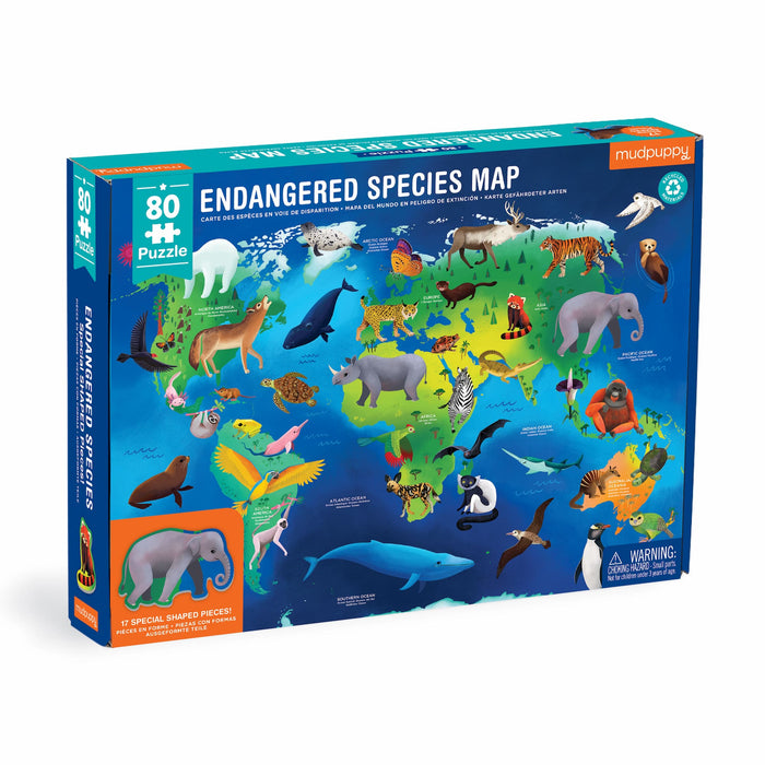 Mudpuppy Endangered Species Around the World 80 Piece Geography Puzzle 5yrs+