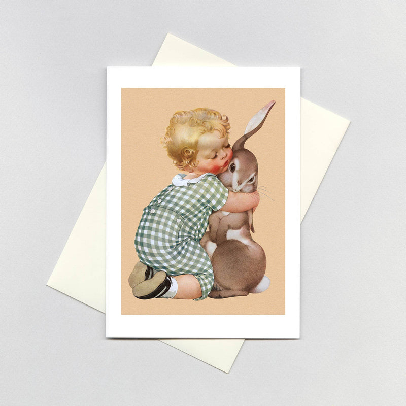 Boy Hugging Rabbit Friendship Greeting Card By Laughing Elephant Birthday Card