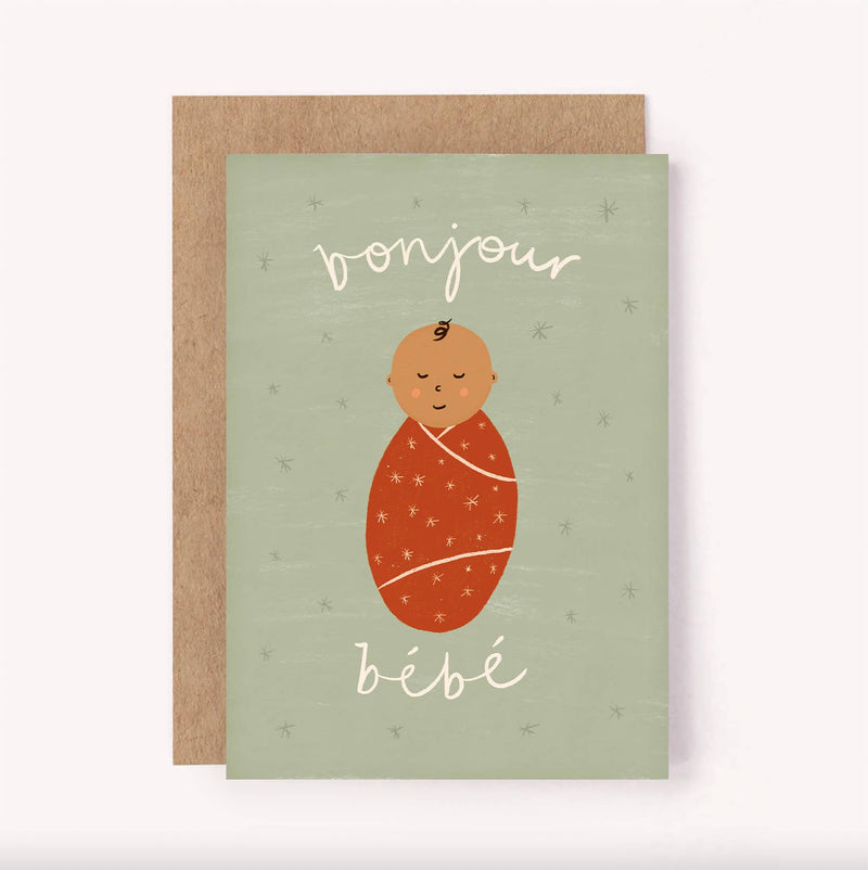 Bonjour Bebe Greeting Card  By Lauren Sissons Studio New Born Card