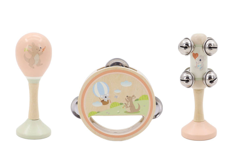 KoKo's Music Adventure Wooden My First Instrument set Koala & Kangaroo Australian Themed Design 3pcs Musical Instrument for kids Baby Toys Gift Idea for 18m+