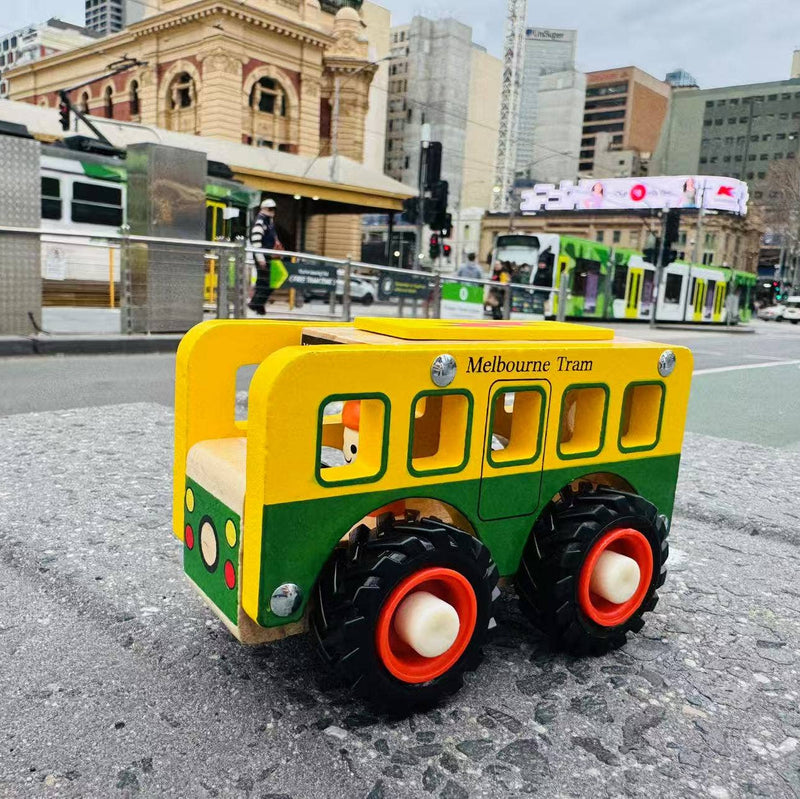 ToysLink Wooden Melbourne Tram with a Driver Wooden Toys Vehicle Gifting Idea for 3yrs+