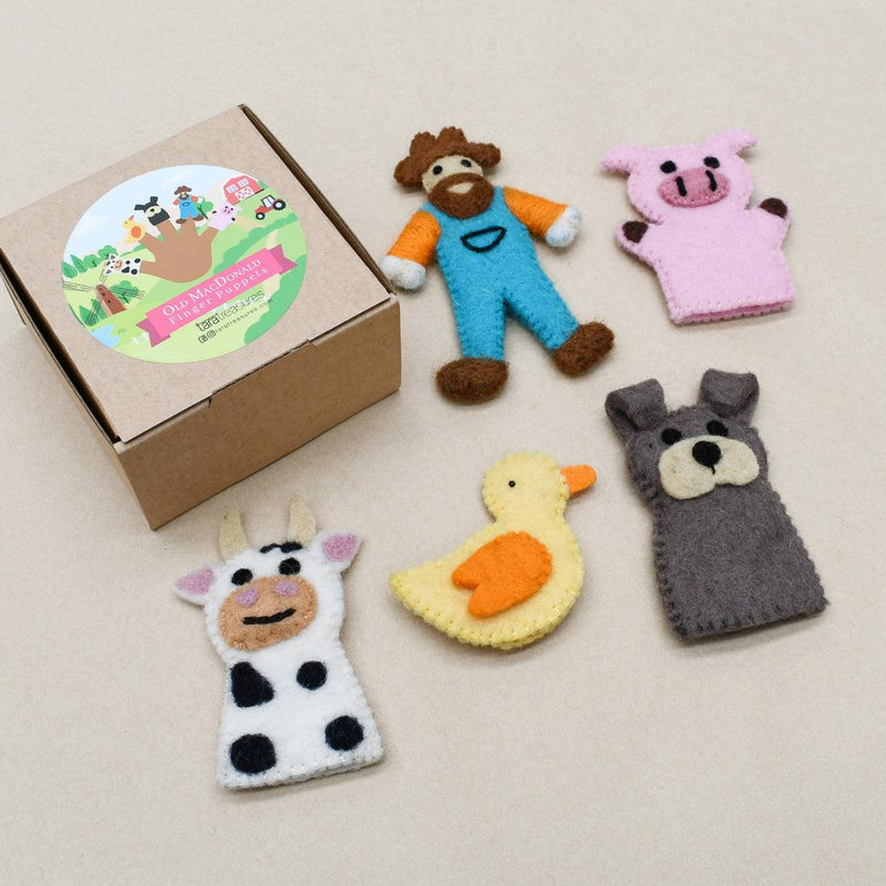 Tara Treasures Felt Old MacDonald Finger Puppet Set of 5 Pretend & Imaginative Play Farm Animal Toys Best Seller 3yrs+