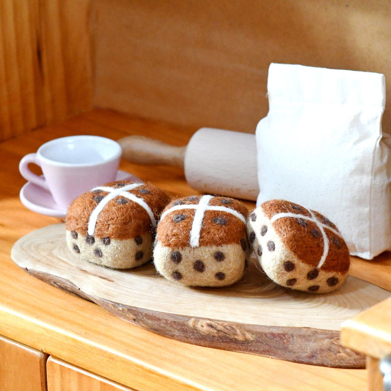 Tara Treasures Felt Hot Cross Buns Set of 3 Pretend and Imaginative Play Easter Toys 4yrs+