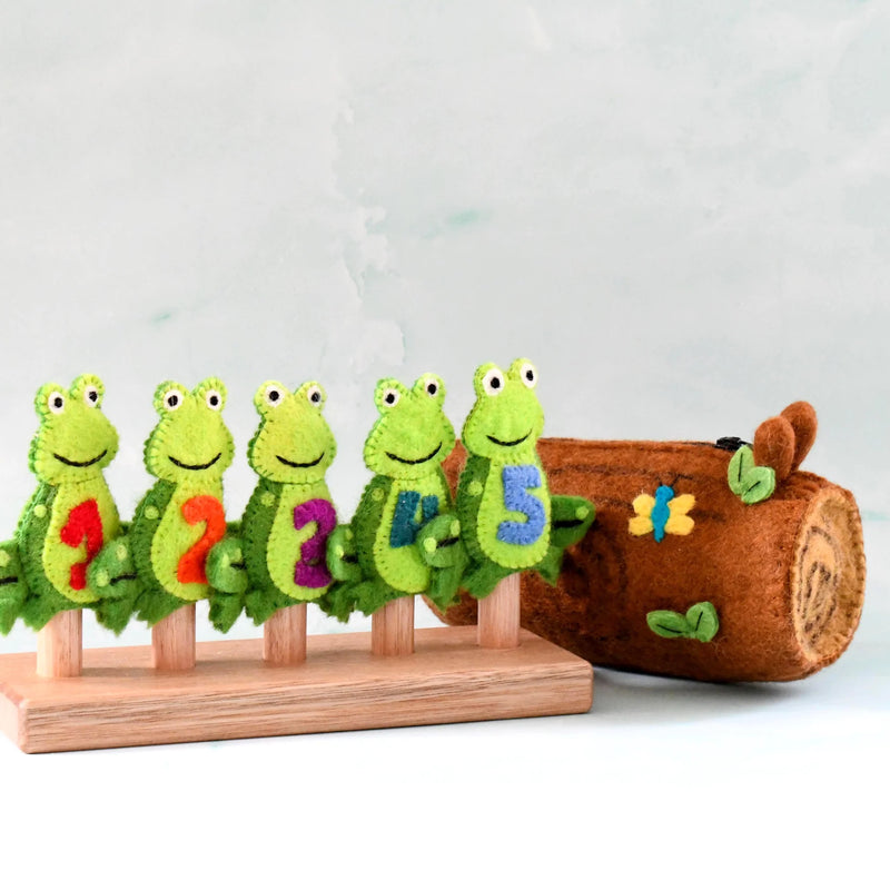 Tara Treasures Felt Five Little Speckled Frogs Finger Puppet Set With Log Bag Pretend and Imaginative Play 3yrs+