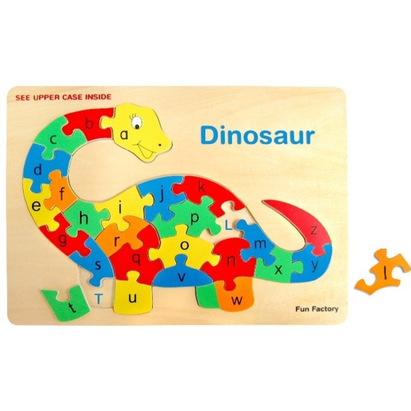 Fun Factory Wooden Dinosaurs Raised Lowercase Puzzle Early Literacy Cognitive Language Development Toys 3yrs+