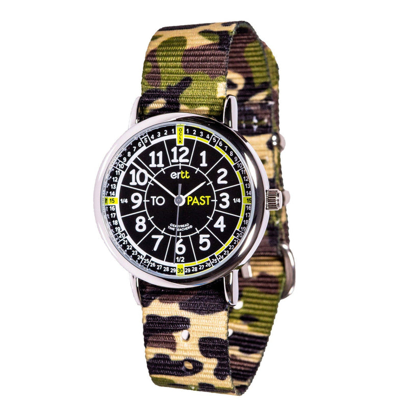 EasyRead Kids Analog Watch Water Resistant Camo Band Learn to tell Time Past and To by ertt Early Math STEM Toys 4yrs+