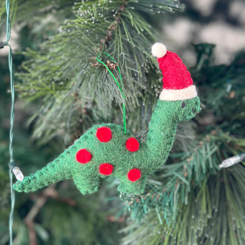 Pashom Felt Christmas Tree Decor - Felt Green Dinosaur Brontosaurus Dinosaur toy Pretend & Imaginative Play Toys Dinosaur and Dragon Theme Christmas Range 3yrs+