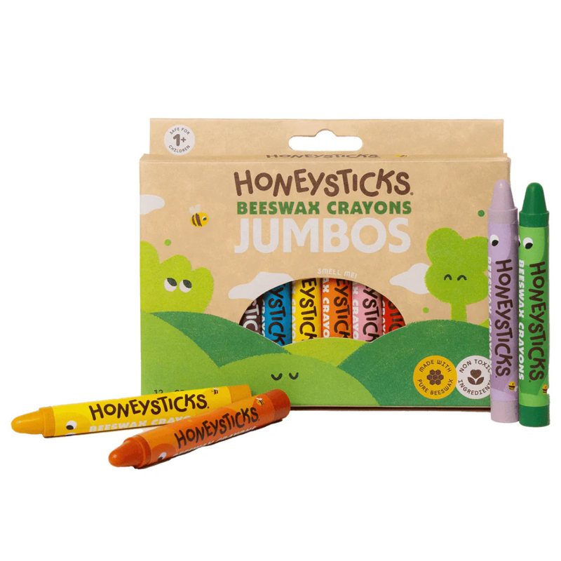 Honeysticks Beeswax Crayons Jumbos 12 Colours Toddler Art and Craft for Kids Developmental Toys for Toddlers 12m+