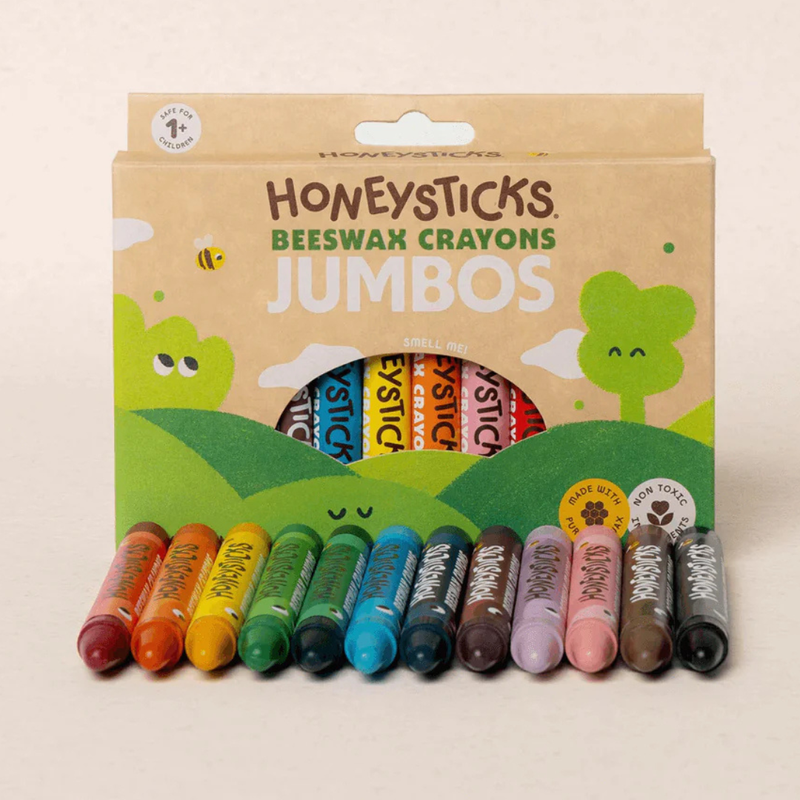 Honeysticks Beeswax Crayons Jumbos 12 Colours Toddler Art and Craft for Kids Developmental Toys for Toddlers 12m+