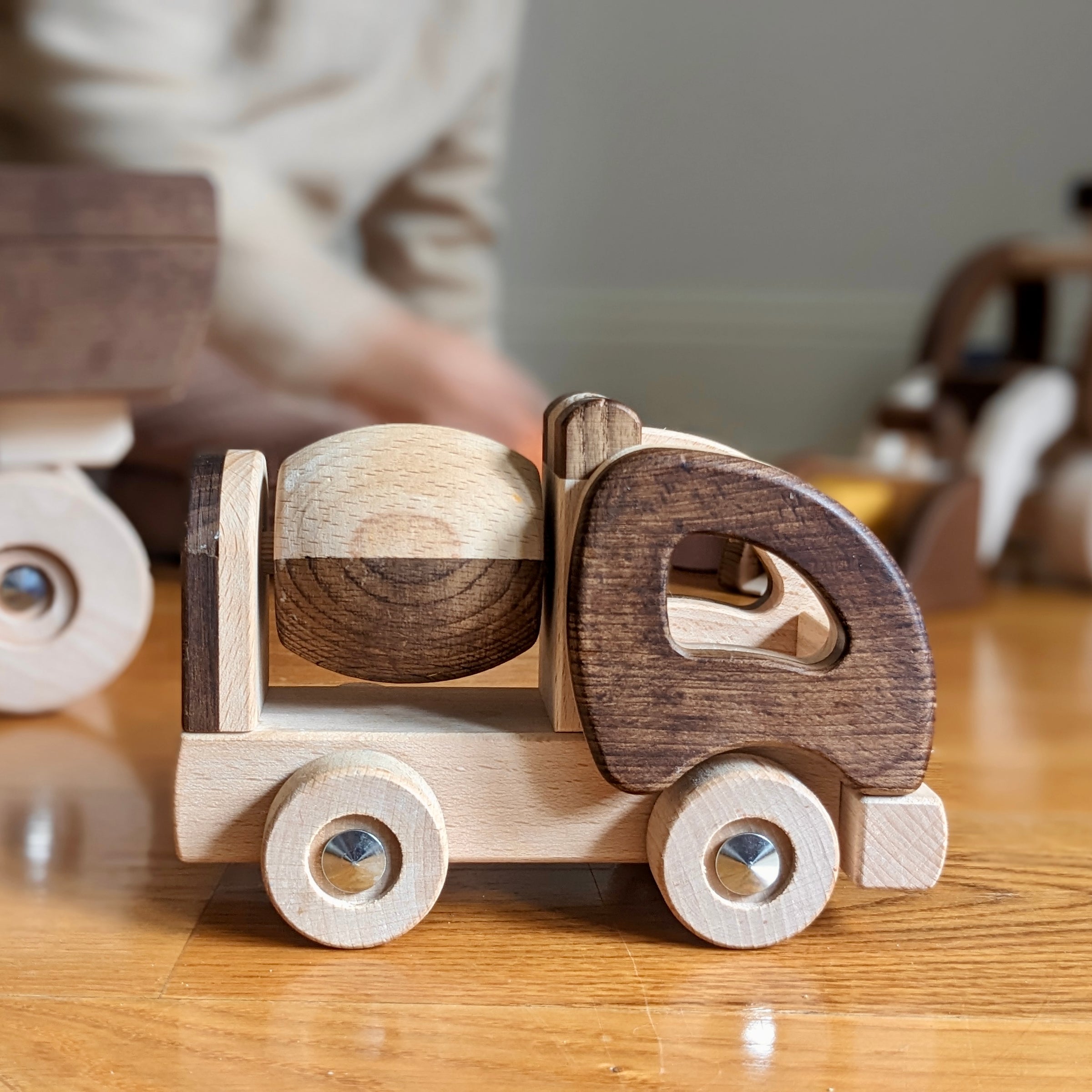 Goki Nature Cement Mixer Wooden Toy Car Developmental Toys for Toddler ...