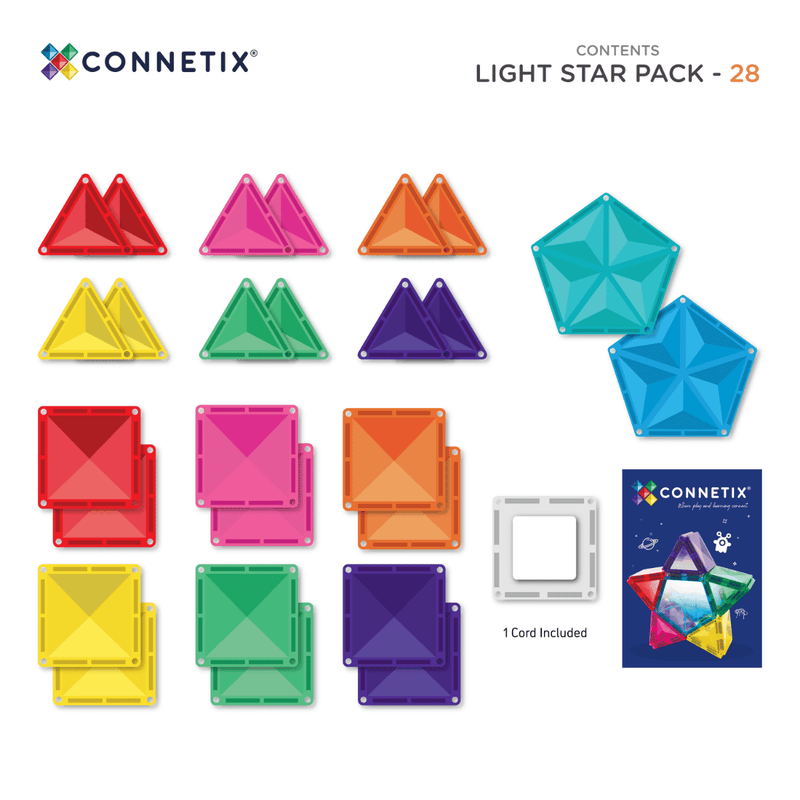 Connetix Tiles Light Up Star Pack 28 pc NEW Rainbow Bright Pack 3yrs+