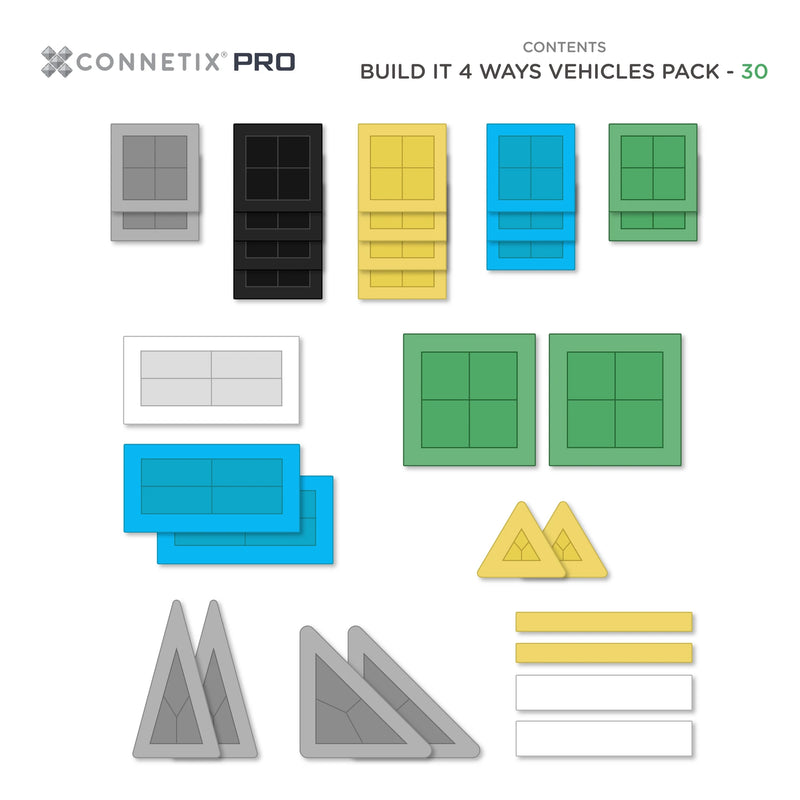 Connetix Tiles PRO Build It 4 Ways Vehicles Pack 30pcs NEW 2026 Travel Toys 5yrs+