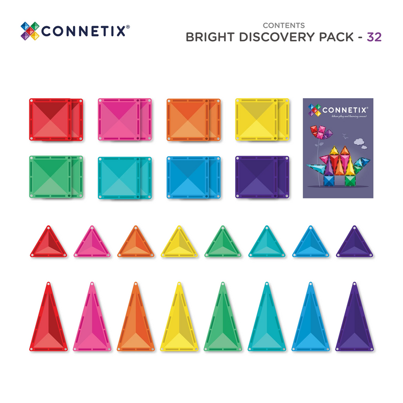 Connetix Tiles Rainbow Mini 24 Piece/ New 2026 Bright Discovery 32 Piece Pack 2 Options Best Seller 3yrs+
