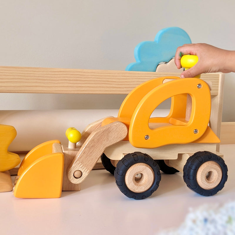 Goki Bulldozer Medium Orange Wooden Toy Car 3yrs+