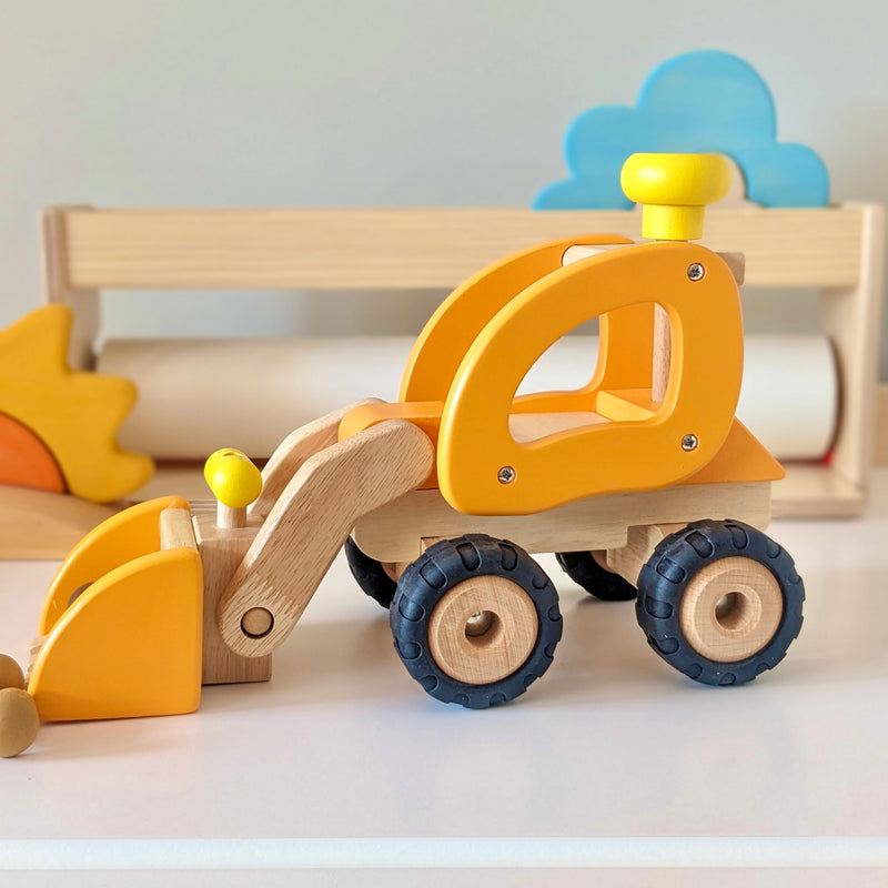 Goki Bulldozer Medium Orange Wooden Toy Car 3yrs+