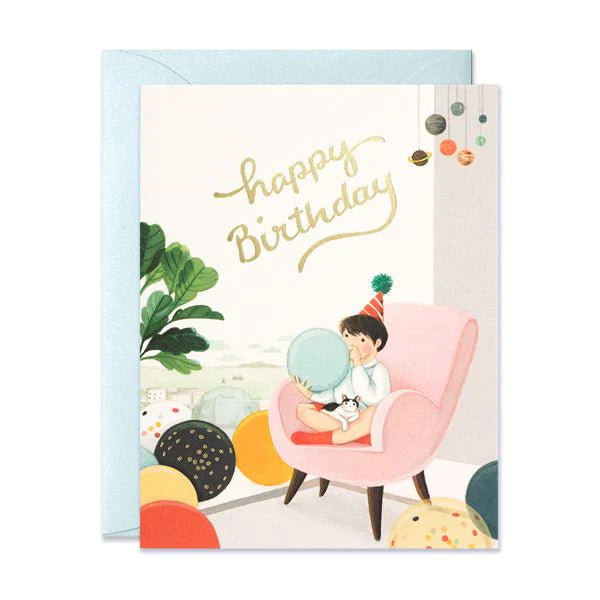 Foil Kids Birthday Card Blowing Balloons By Joojoo Paper