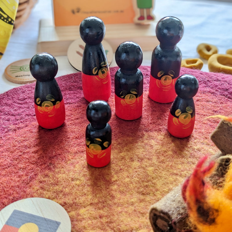 Barka Arts Aboriginal Flag Peg Doll Family Set of 6 First Nations Resources Best Seller 3yrs+