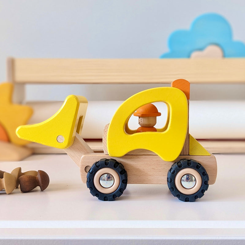 Goki Small Yellow Bulldozer Wooden Toy Car Developmental Toys for Toddlers Gifts Idea 2yrs+