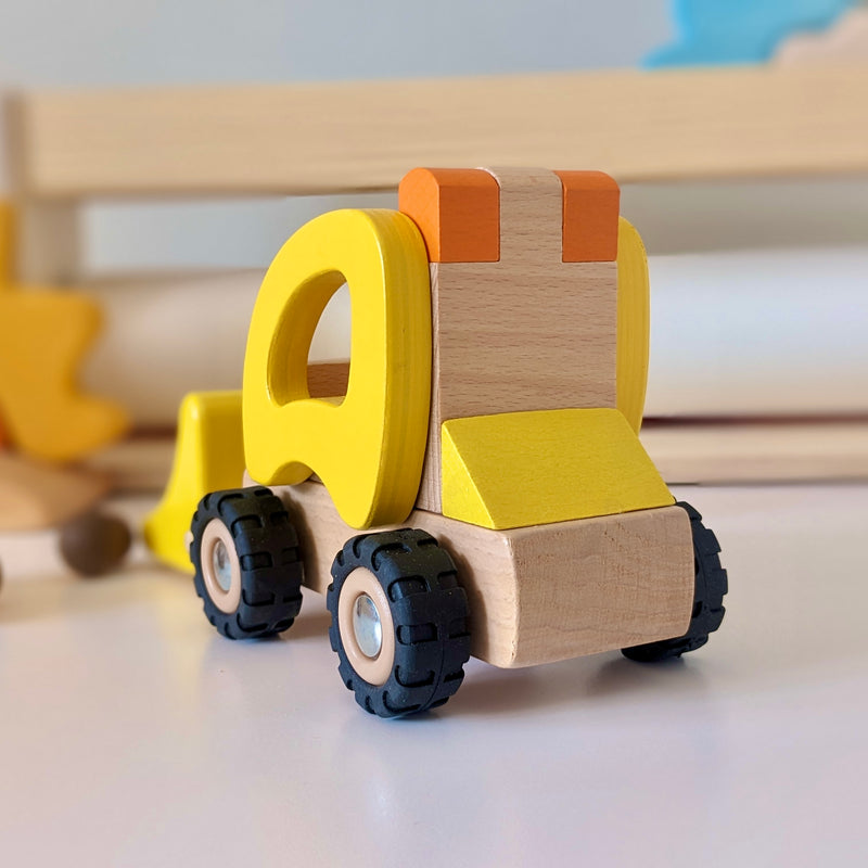 Goki Small Yellow Bulldozer Wooden Toy Car Developmental Toys for Toddlers Gifts Idea 2yrs+
