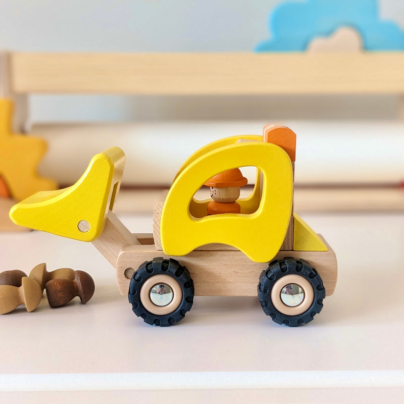 Goki Small Yellow Bulldozer Wooden Toy Car Developmental Toys for Toddlers Gifts Idea 2yrs+