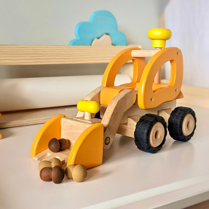 Goki Bulldozer Medium Orange Wooden Toy Car 3yrs+