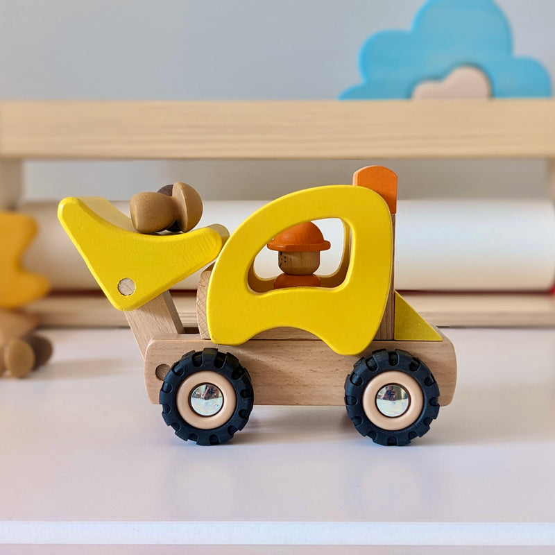 Goki Small Yellow Bulldozer Wooden Toy Car Developmental Toys for Toddlers Gifts Idea 2yrs+