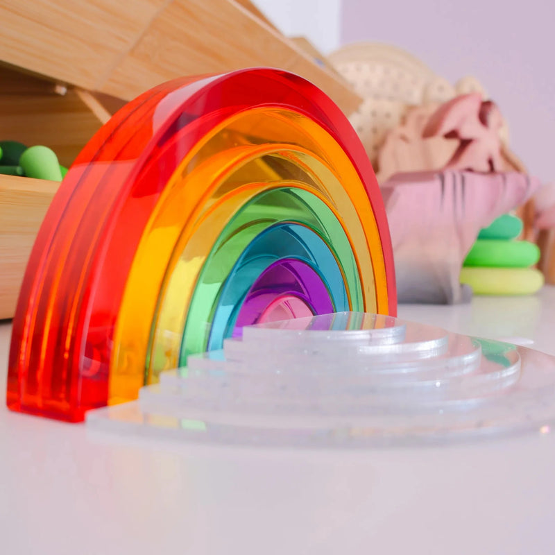 My Little Creator Lucite Rainbow Stacking 7pcs + Glitter Acrylic 6pcs Arch Set Luminous Building Blocks 18m+