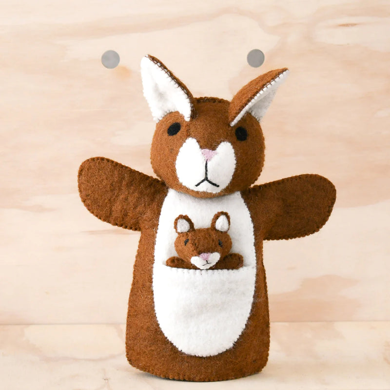 Tara Treasures Felt Brown Kangaroo with Joey Hand Puppet Felt Animals Pretend & Imaginative Play Toys 3yrs+