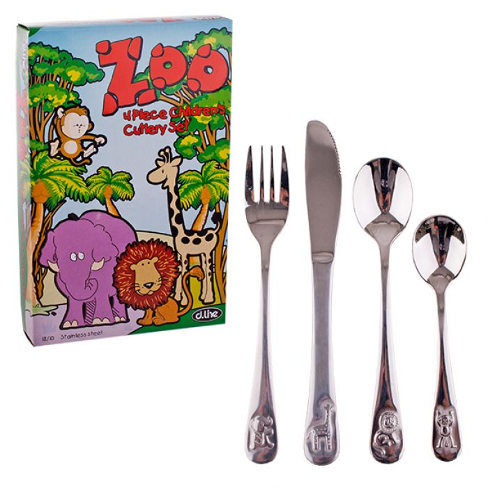 Kid's Cutlery Set 4Pc Zoo Design Montessori Practical Life Materials 3yrs+