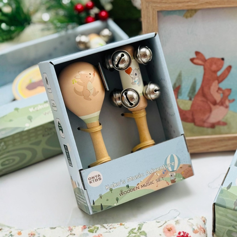 KoKo's Music Adventure Wooden Music Kangaroo Set 2pcs By Onya Kids Musical Instrument for kids Baby Toys Australian Animals Gift Idea for 18m+