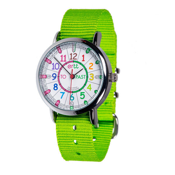 EasyRead Watch Lime Band with Rainbow Face - Learn to tell Time Past and To 4yrs+