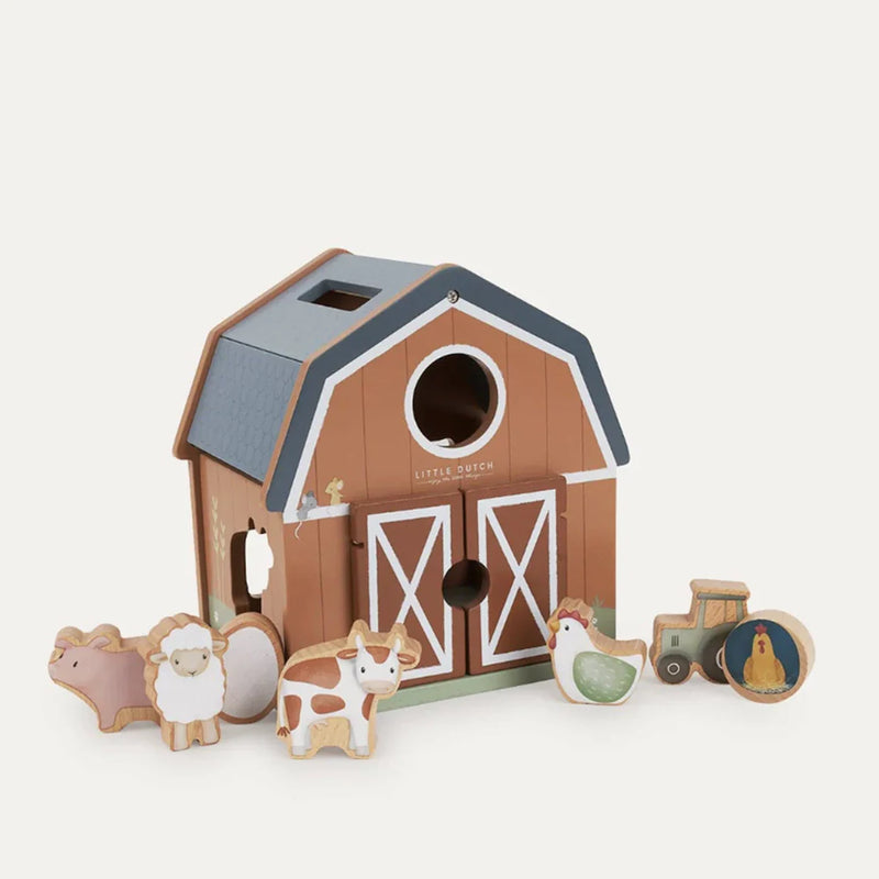 Shape Sorter Little Farm 8pcs by Little Dutch Farm Animal Toys Cognitive Developmental Toys for Toddlers 18m+